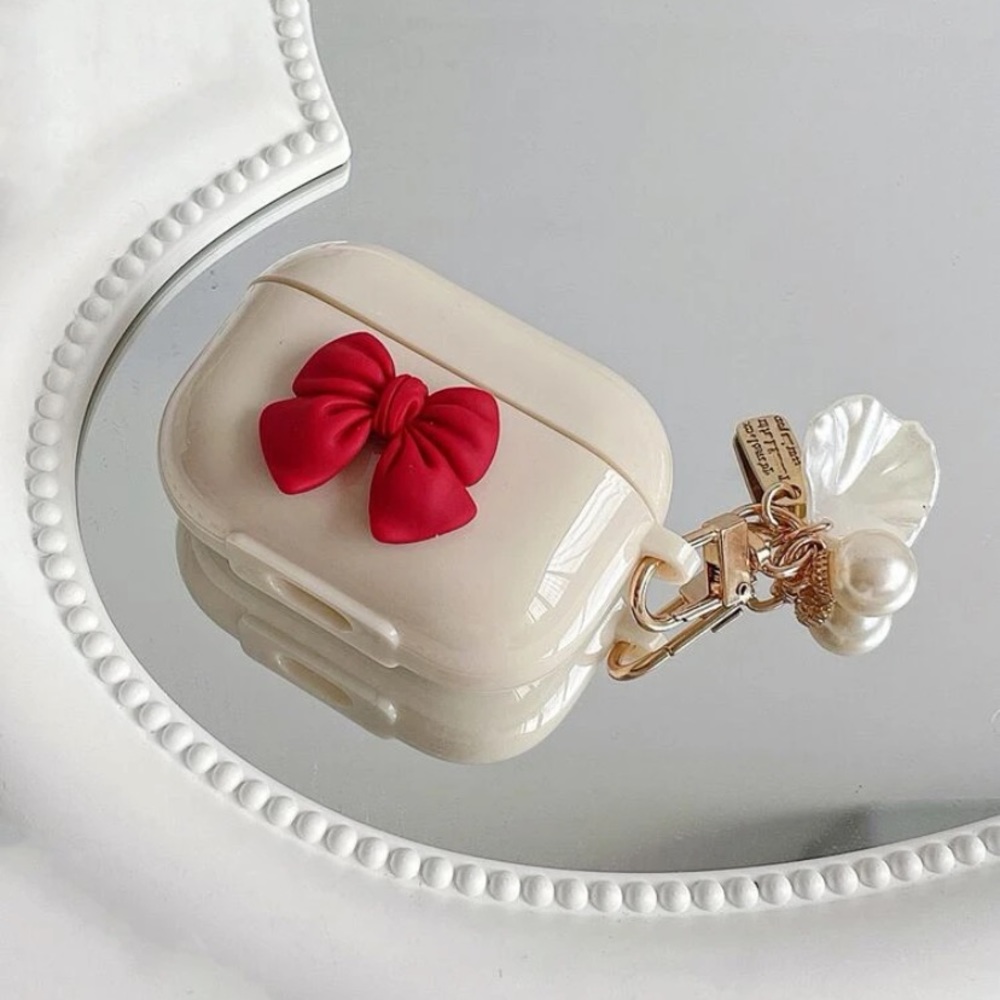 AirPods Pro Case NEW, Beige, red bow